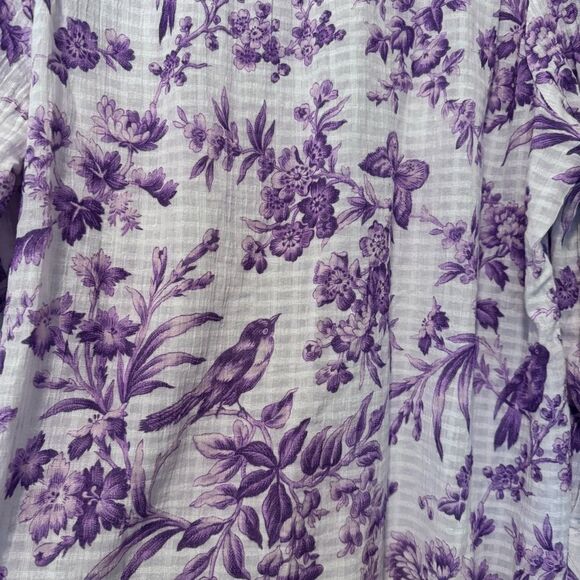 Sundance Chantilly Blooms Birds Novelty Print Cotton Gauze Button Down Shirt L - Picture 11 of 12